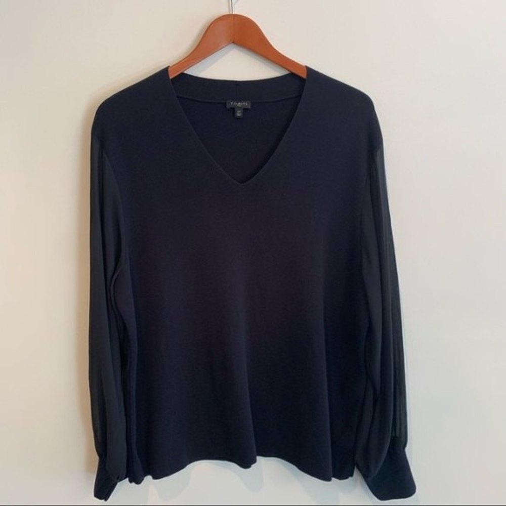 Talbots Dressy V Neck Sweater With Sheer Sleeves